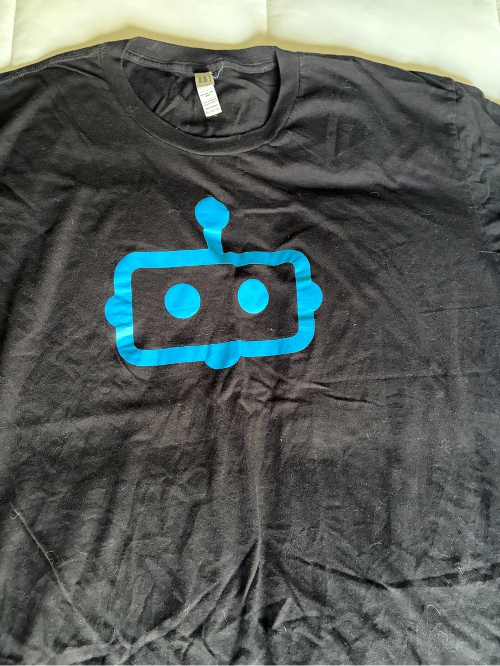 Black Graphic Crewneck T-Shirt with Blue Robot Logo